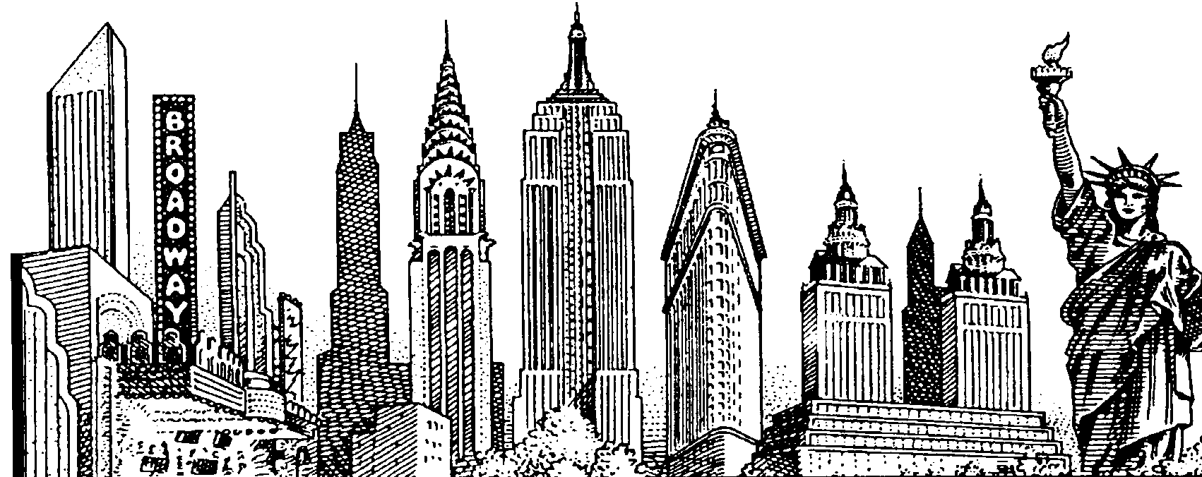 Sketch New York City Skyline Statue Liberty Drawn Illustration 61830031 -  Megapixl