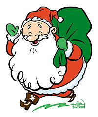 Festive Cartoon Santa Claus with Gift Sack - Holiday Illustration