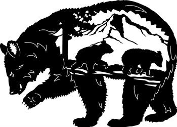 Momma Bear silhouette with her cubs on a mountain 38” x 27 