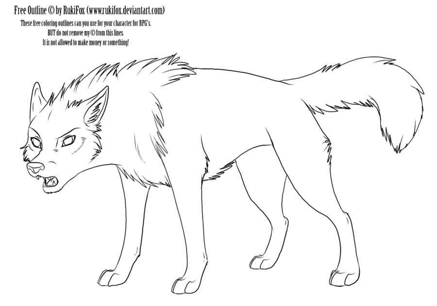 anime wolf drawing outline