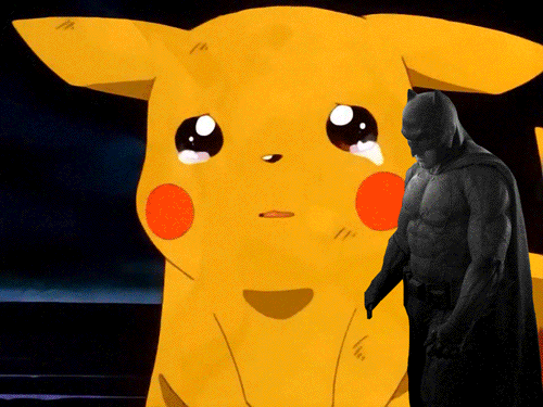 Pikachu Crying Next to Batman - Iconic Pop Culture Mashup