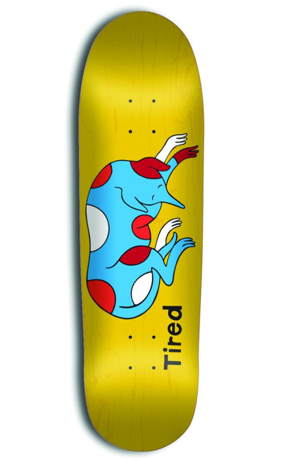 Tired Skateboard Deck - Playful Art Design on Premium Maple Deck