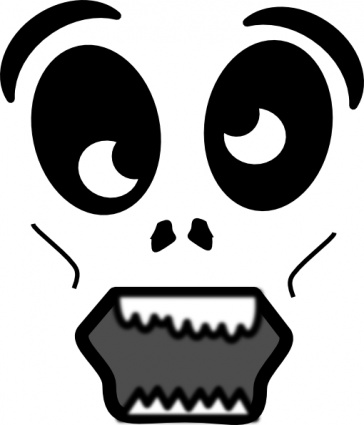 Cartoon skull with wide eyes and open mouth, expressing shock or surprise in black-and-white style.