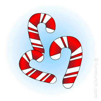 Three red-and-white striped candy canes arranged in a heart shape against a soft blue background.