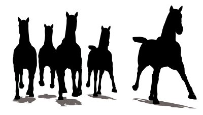 Run Of Herd Of Horses, The Front View, Black Silhouette On White 