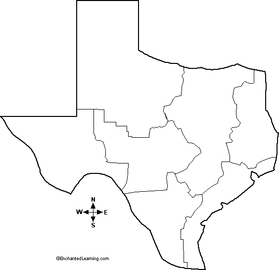 Natural Features of Texas, Outline Map Unlabeled 