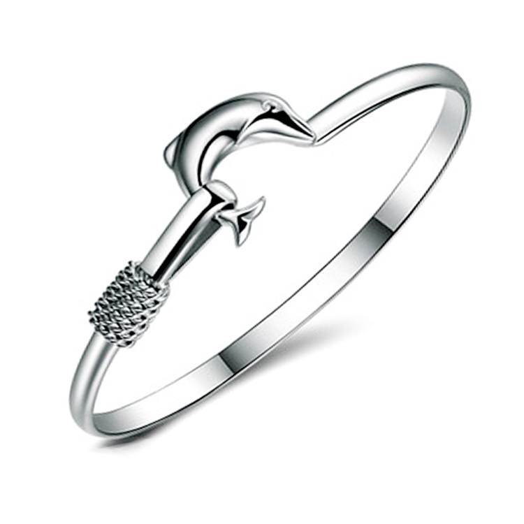 Elegant Dolphin Bangle Bracelet - Sterling Silver Jewelry for Ocean Lovers