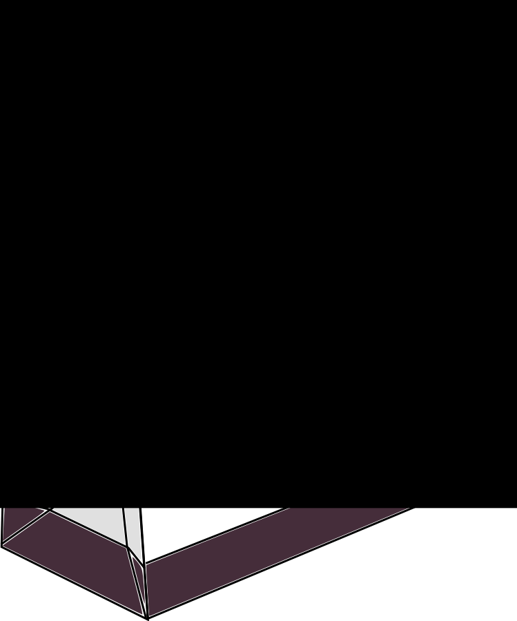 Abstract geometric V-shaped design in deep purple and white on black background.