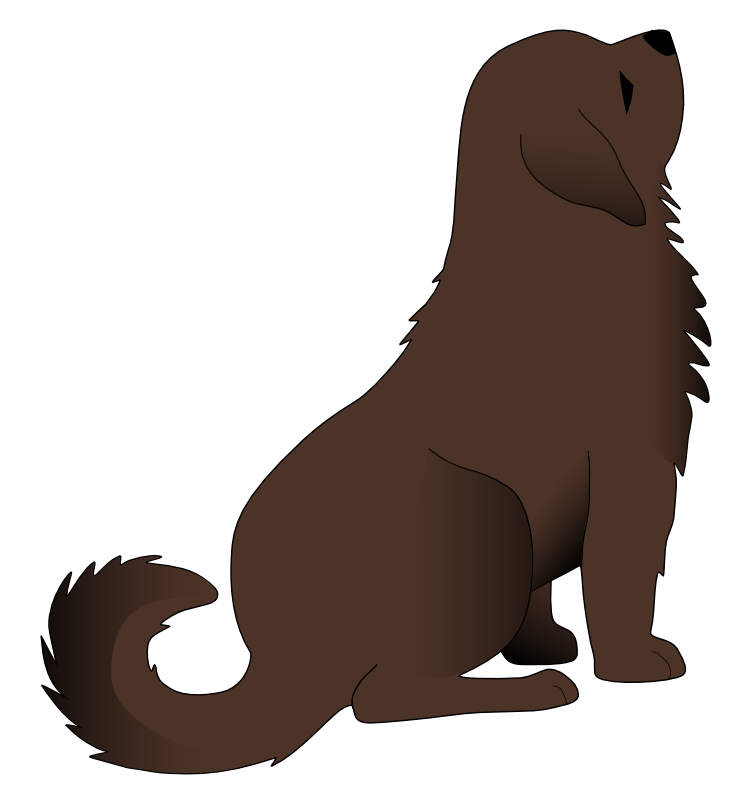 Brown fluffy dog sitting and looking upward, cartoon-style illustration.