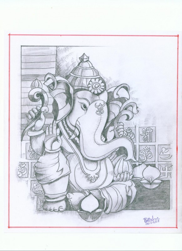 Sketch of hindu god lord ganesha or ganpati creative outline canvas prints  for the wall  canvas prints traditional animal symbol  myloviewcom