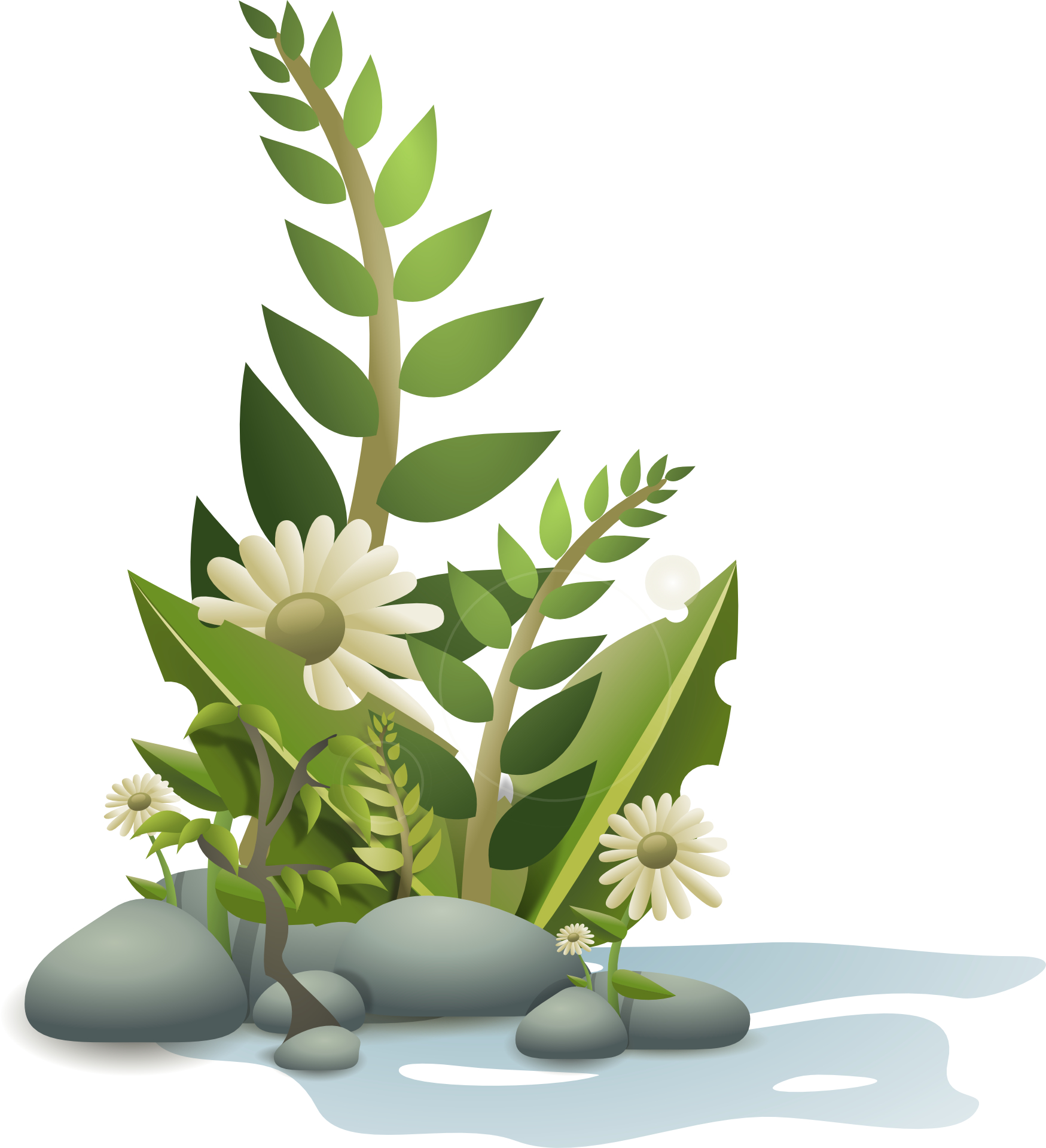 Cartoon green plant and flowers | Free PSD,Vector,Icons