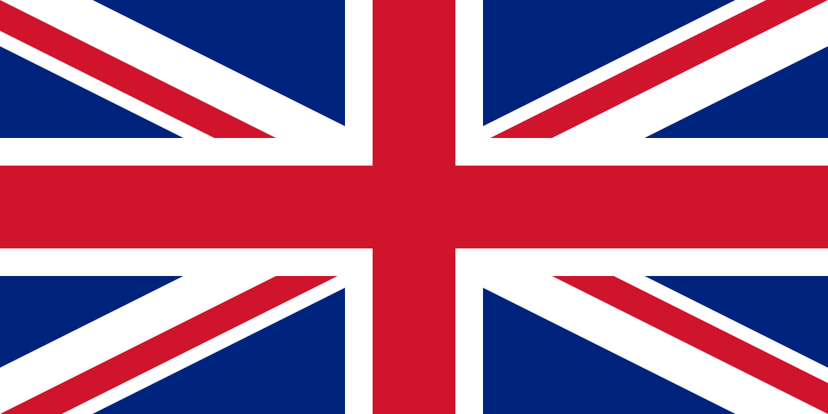 Union Jack flag of the United Kingdom, featuring red, white, and blue crosses and saltires on a rectangular field.