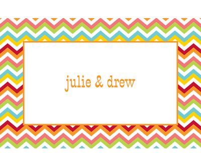 Colorful chevron border frame with "julie & drew" in orange script on white background.