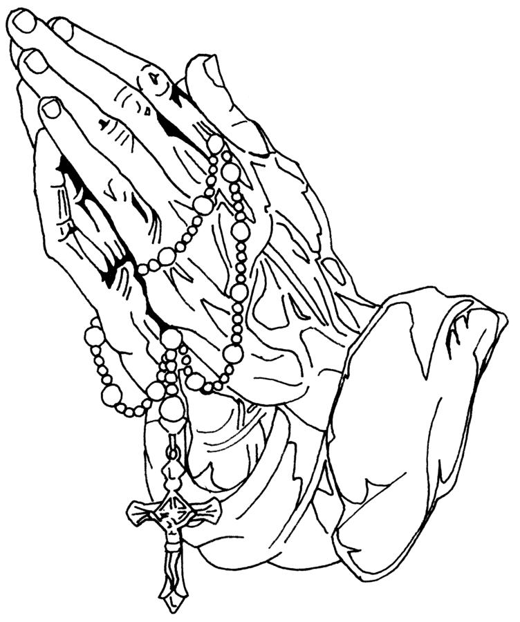 Praying Hands With Rosary Outline Clip Art Library