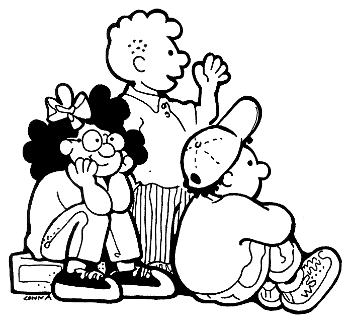 Friendly Cartoon Kids Group - Coloring Page & Educational Illustration