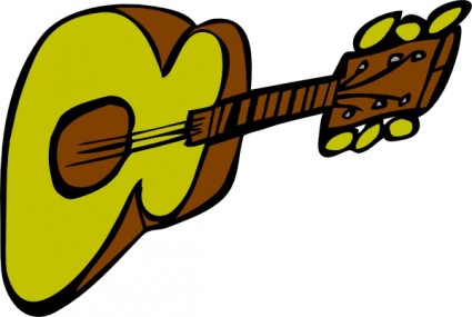 Bright yellow cartoon acoustic guitar with brown neck and headstock, stylized illustration on white background.