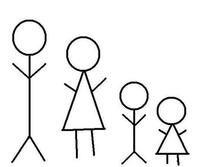 stick figure family of 4 with dog