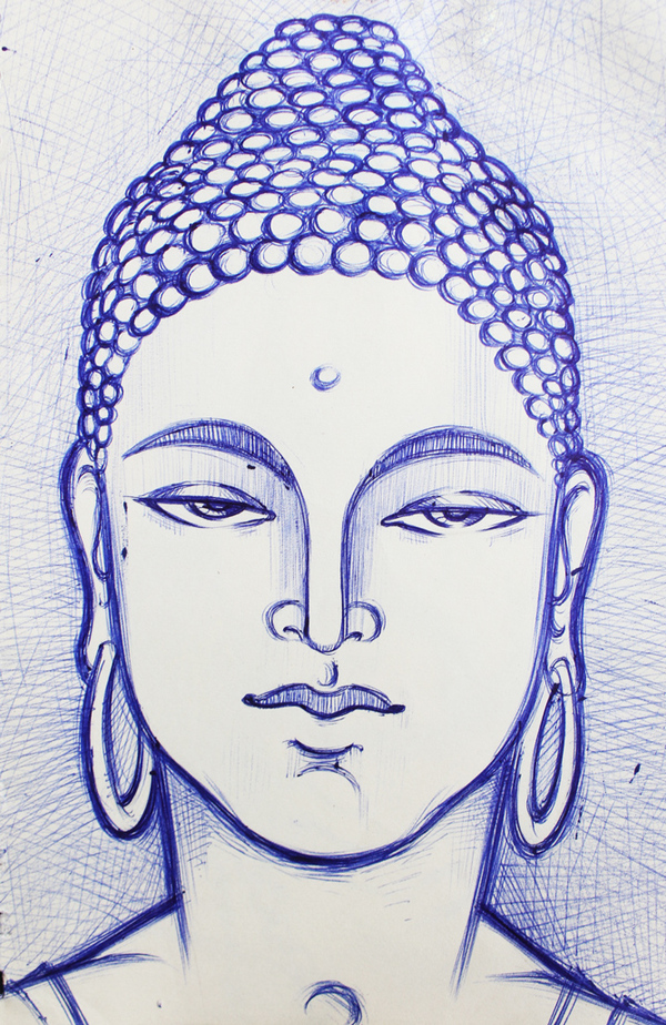 Pencil Portrait Of Lord Buddha Ji