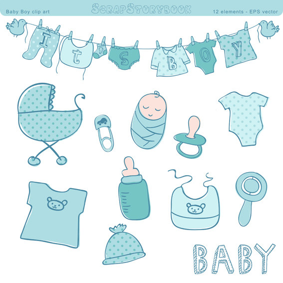 Baby Shower Clip Art boy EPS vector and PNG by Scrapstorybook