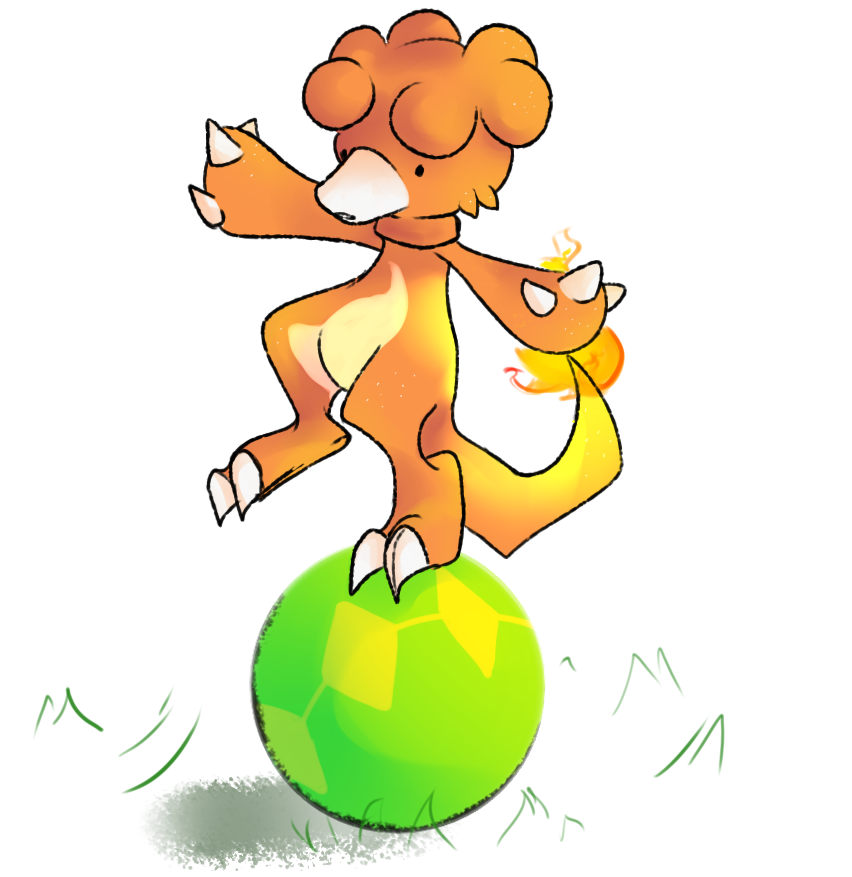 Fire-type Pokémon Balancing on Soccer Ball - Playful Digital Art