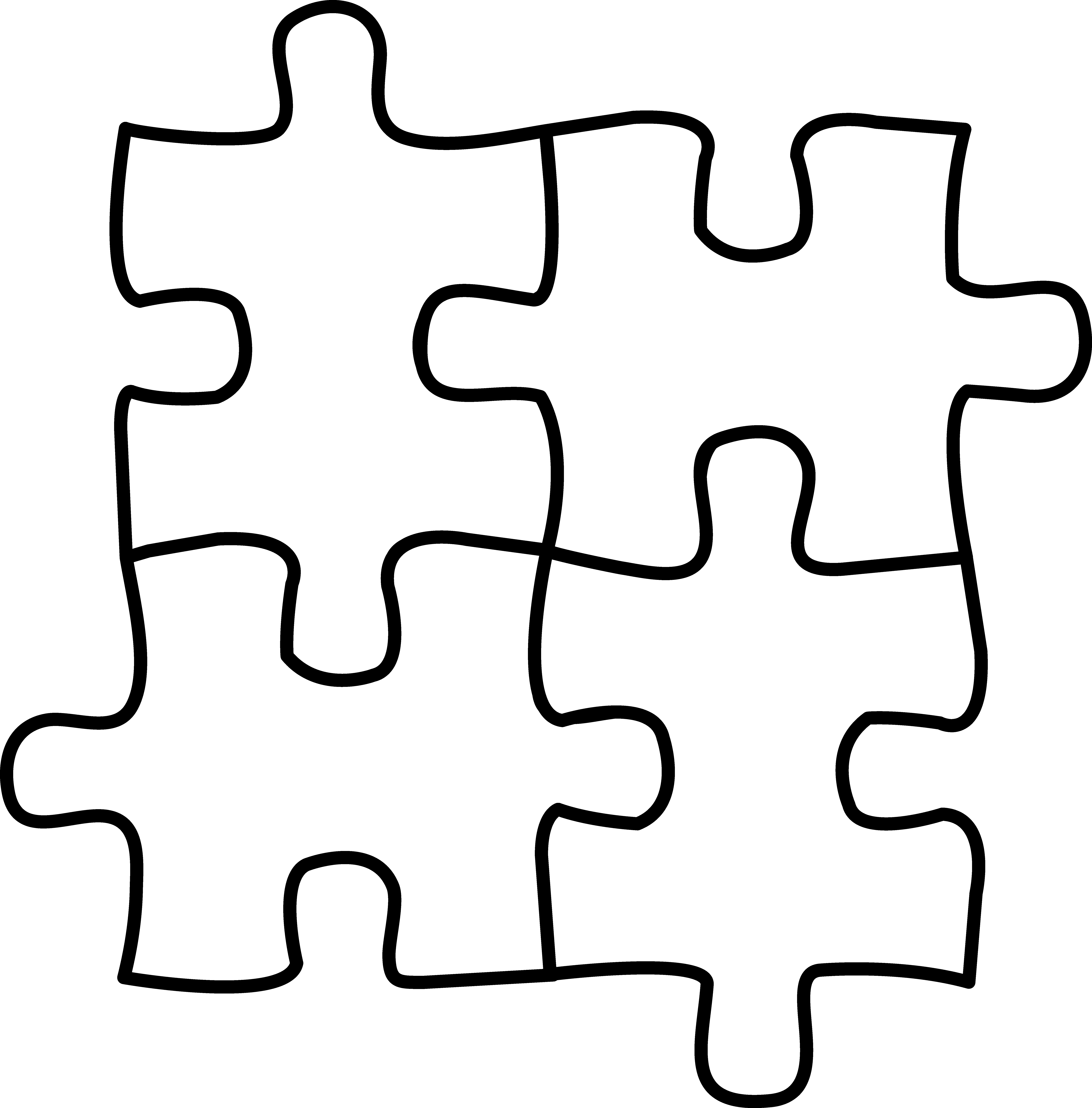 Four Puzzle Pieces For Coloring - Free Clip Art