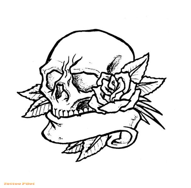 easy drawings of skulls and roses
