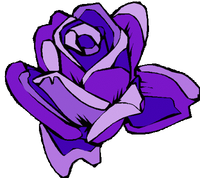 A stylized purple rose illustration with layered petals in varying shades of violet and lavender against a black background.