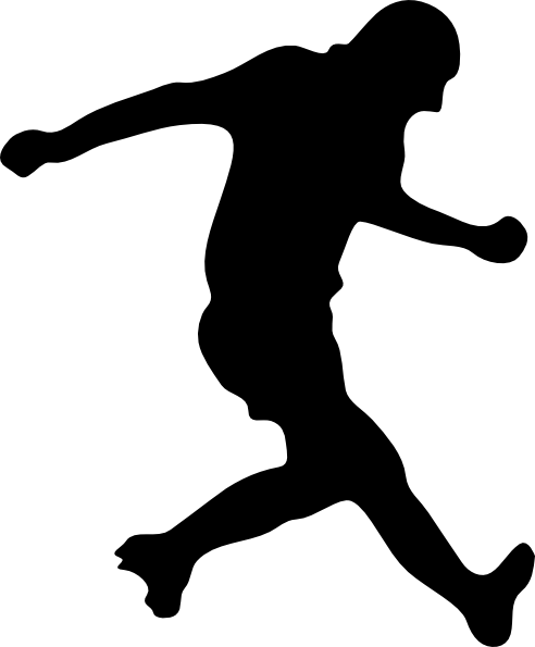Black silhouette of a person running dynamically against a white background.