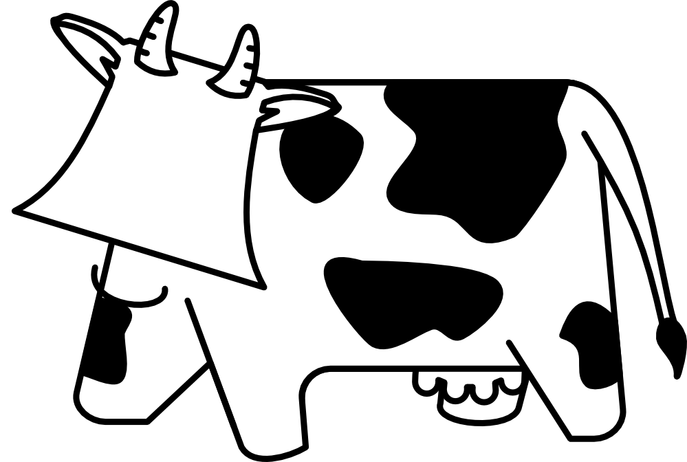 cow black white line art hunky dory SVG colouringbook.
