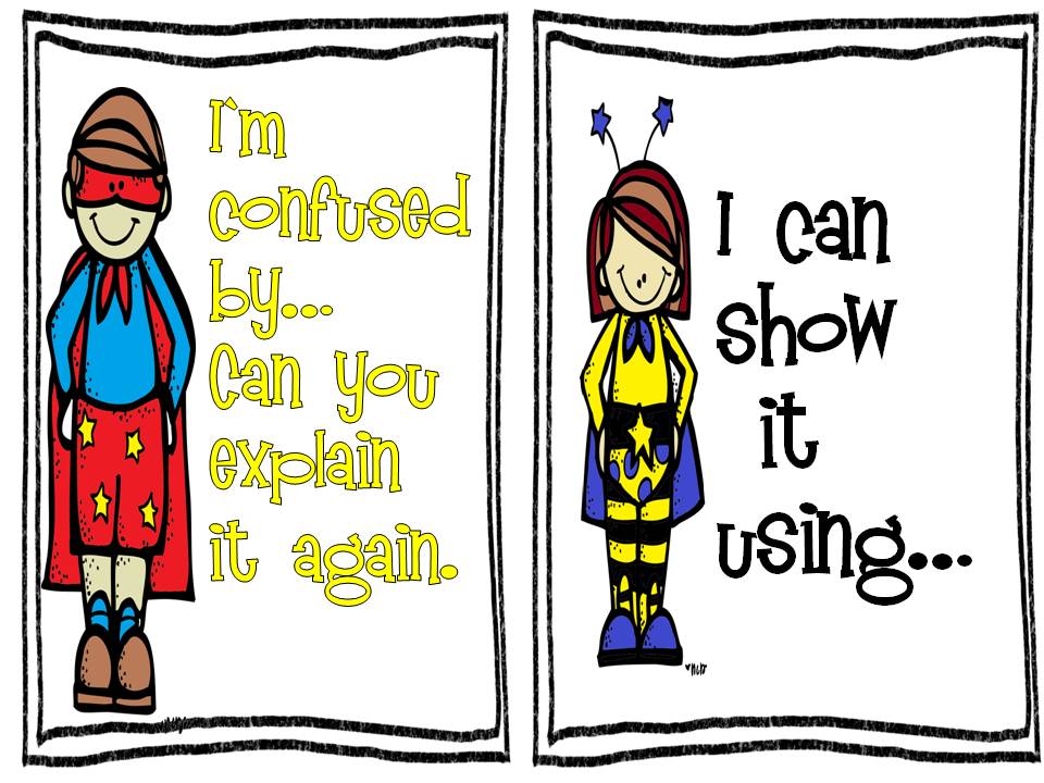Two cartoon superheroes illustrating communication: one confused, asking for explanation; the other confident, offering to demonstrate.