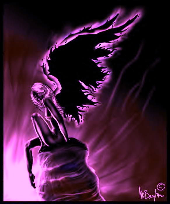 Dark Angel with Purple Wings - Fantasy Digital Art