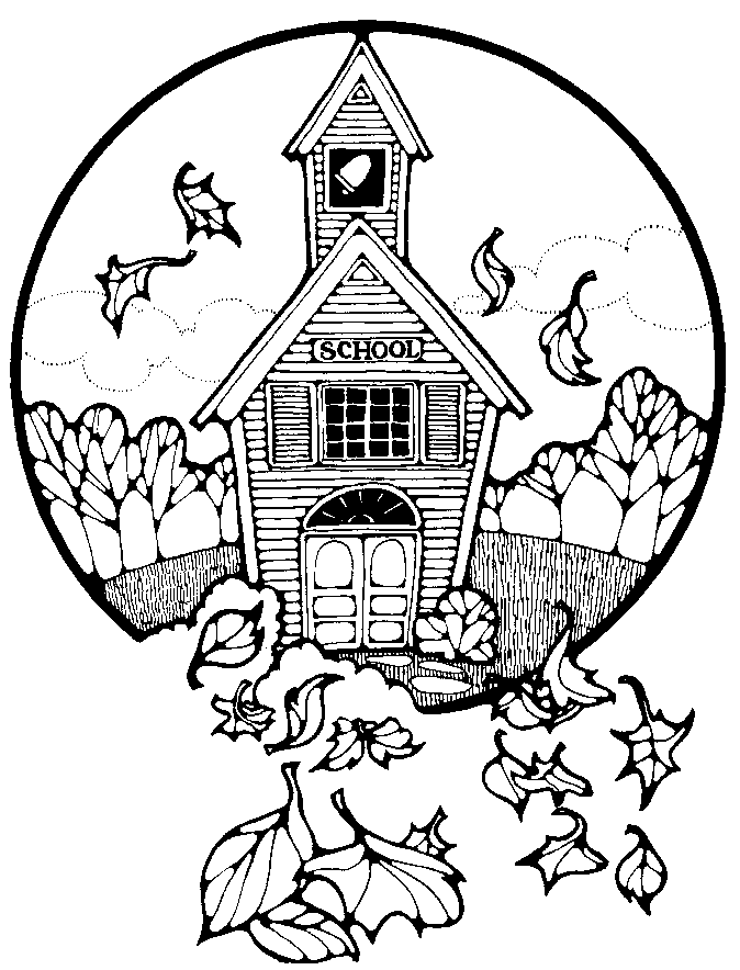 Vintage Schoolhouse Coloring Page - Free Printable Autumn Scene