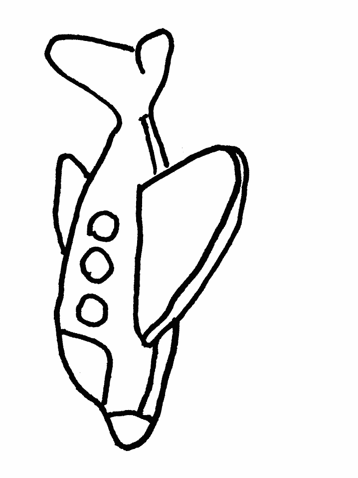 Simple black and white line drawing of a cartoon airplane with three circular windows and a tail fin.