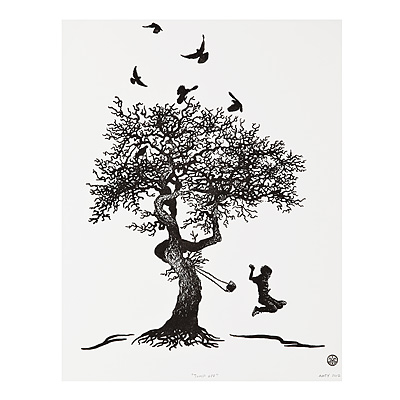 JUMP OFF - MATTHEW AMEY | tattoo art, rope swing, tree, black 