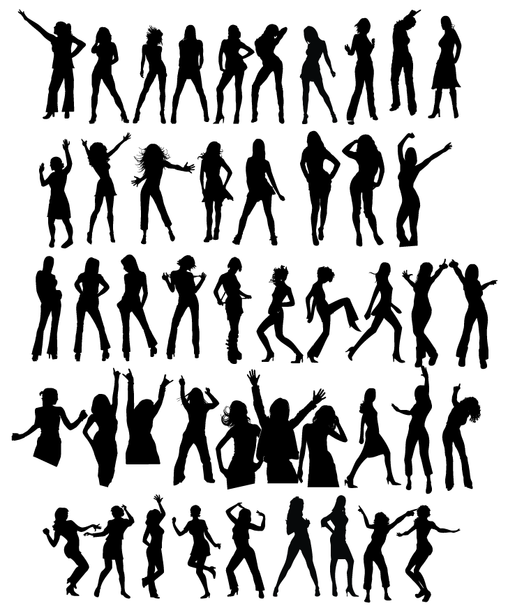 Free Vectors: Set of Girls Dancing Silhouettes, Vector - 365PSD.com