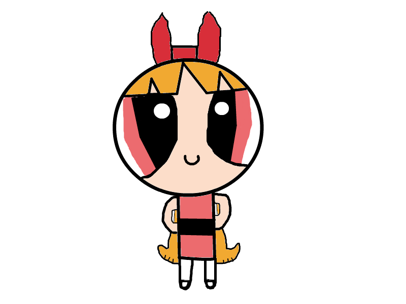 Blossom from The Powerpuff Girls, a cartoon superhero girl with red hair, pink dress, and large expressive eyes.