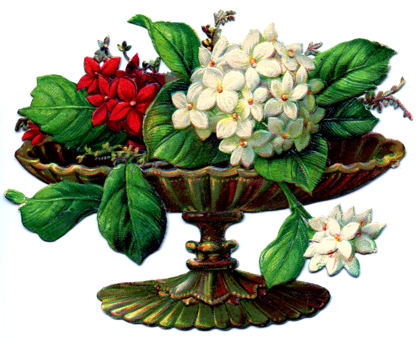 Vintage Floral Centerpiece Illustration - Elegant Red & White Flowers in Ornate Bowl