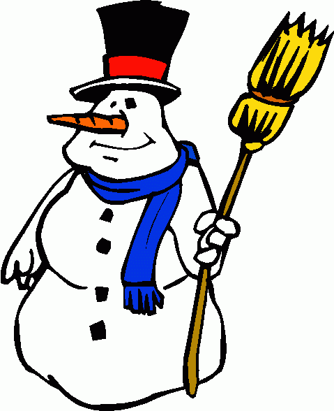 Friendly Snowman with Broom - Winter Holiday Clip Art