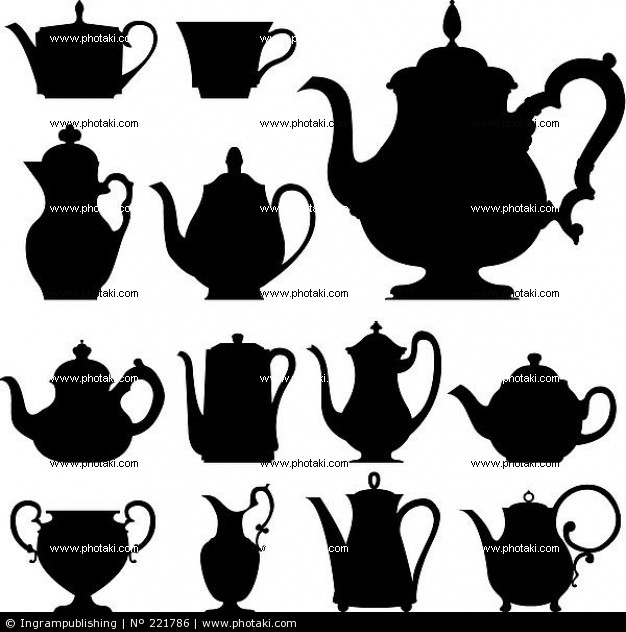 Pictures Teapots and cups - Silhouette vector set