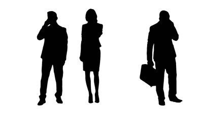 Multiple Silhouettes Of Busy Business People Talking On Phones 