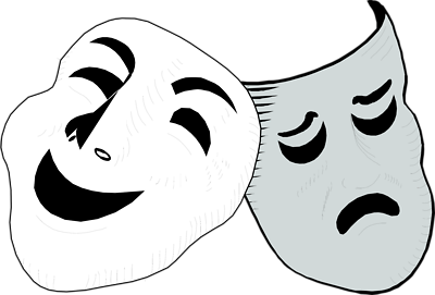 Classic comedy and tragedy theatrical masks symbolizing drama genres.