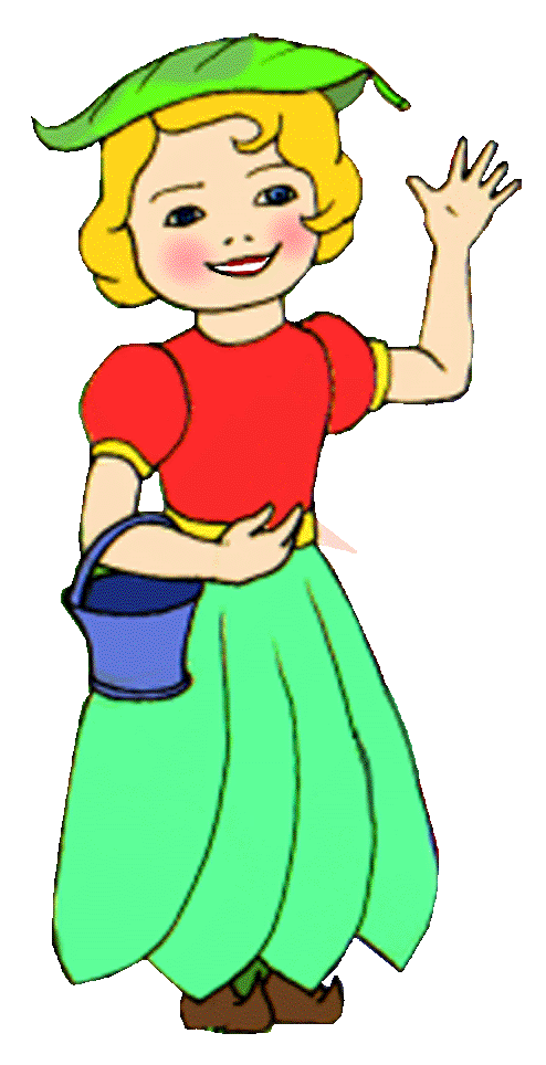 Friendly Cartoon Girl with Leaf Hat and Watering Bucket - Illustration for Kids’ Content