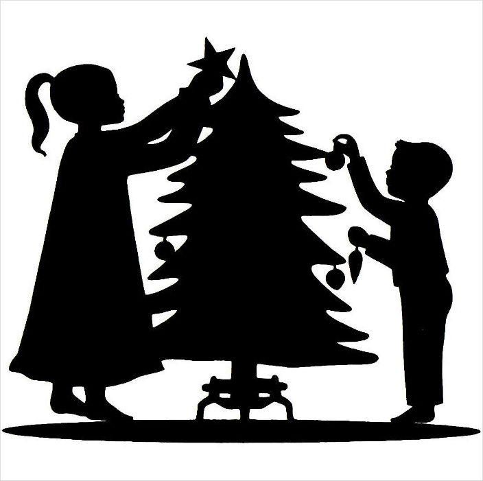 10 x CHILDREN DECORATING THE CHRISTMAS TREE SILHOUETTE DIE CUTS 