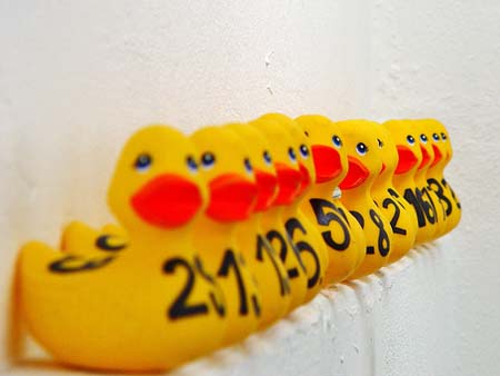 Numbered Rubber Duck Lineup - Playful Educational Toy Display