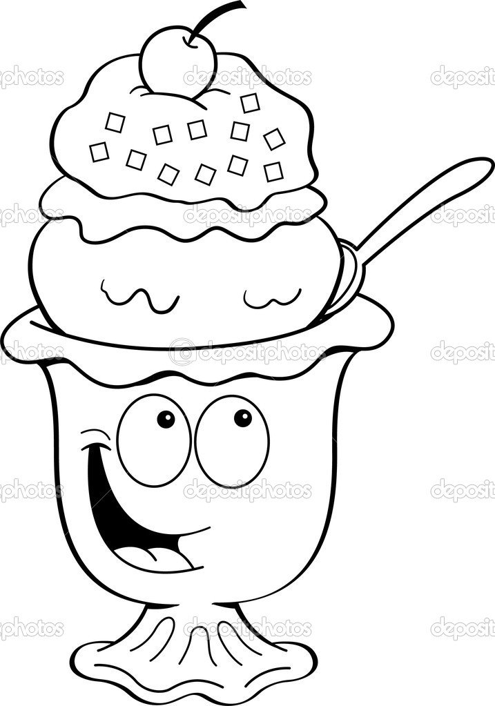 Black and white image of ice cream sundae png download - 3576*3752