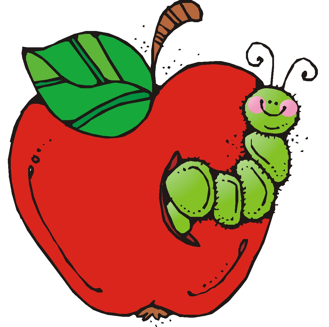 Happy Caterpillar Eating a Red Apple - Fun Illustration for Kids