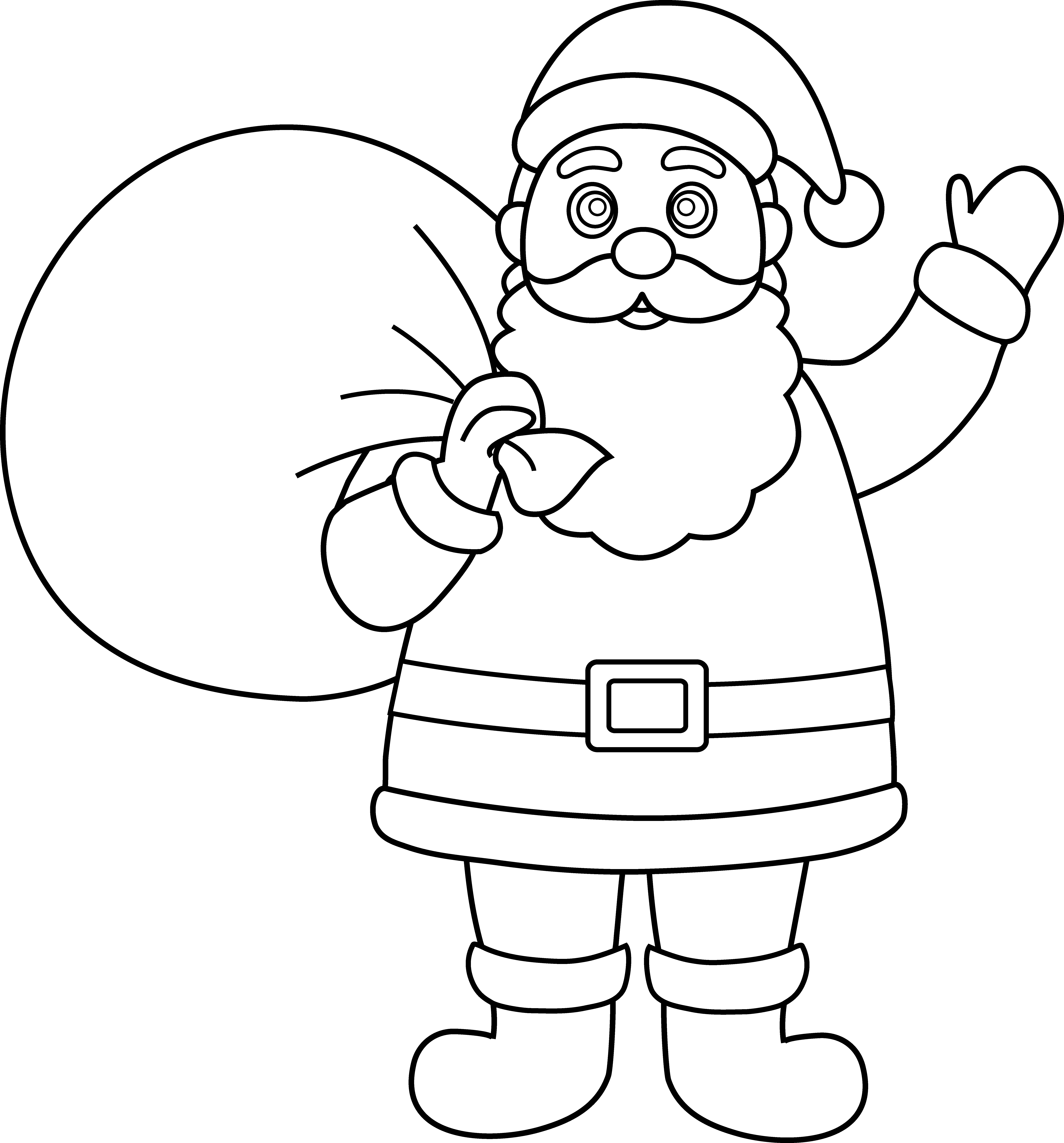 Santa claus with bag of gifts outline Christmas cartoon santa claus with  a bag of gifts black contour on white background  CanStock