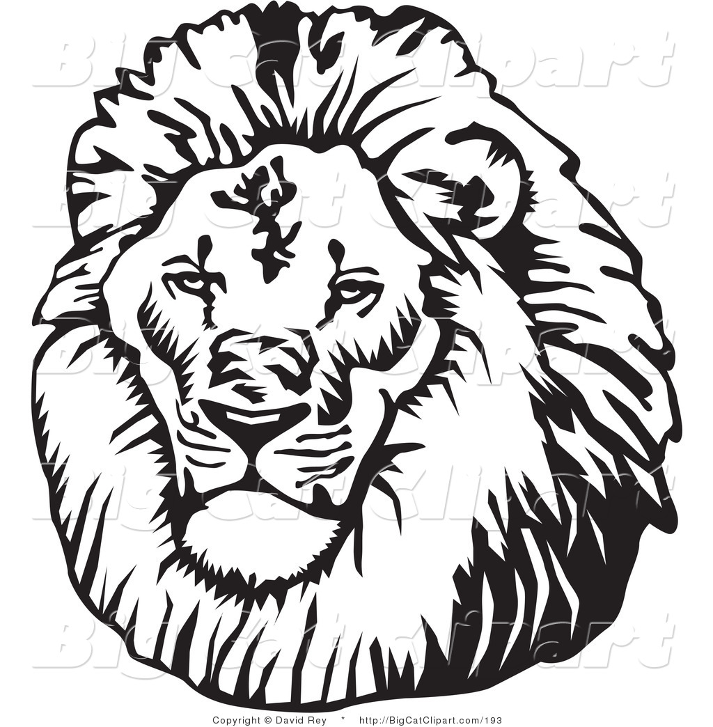 lion face clip art black and white
