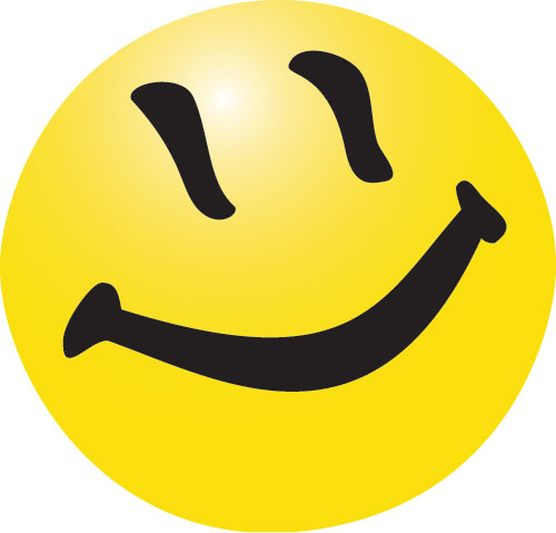 Bright yellow smiley face emoji with black eyes and wide grin, symbolizing happiness and positivity.