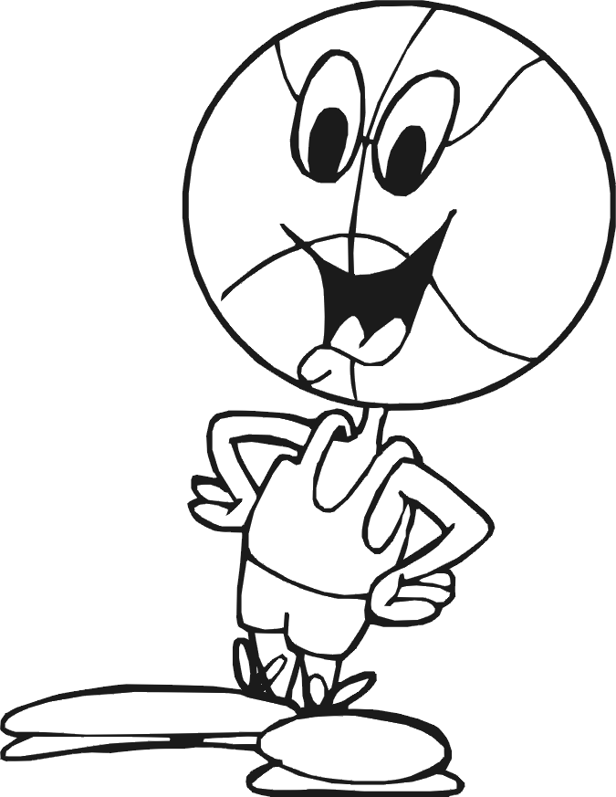 Black-and-white cartoon character with oversized round head, wide eyes, open mouth, and hands on hips in confident pose.